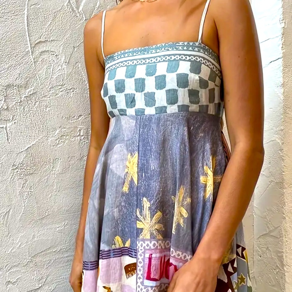 NEW Sleeveless Spaghetti Strap Maxi Dress Vibrant Color Block Print Summer - Picture 2 of 4